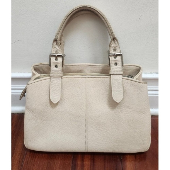 Dooney & Bourke Pebble Leather Satchel Tote Bag Cream Ivory Shoulder Purse - Picture 2 of 16